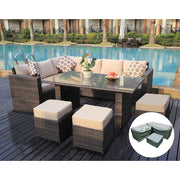 Barcelona 9 Seater Rattan Garden Furniture Dining Set In Brown, Garden Furniture, Furniture Maxi, Furniture Maxi