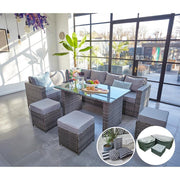 Barcelona 9 Seater Rattan Garden Furniture Dining Set In Grey