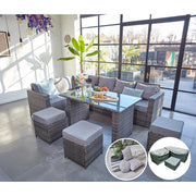 Barcelona 9 Seater Rattan Garden Furniture Dining Set In Grey