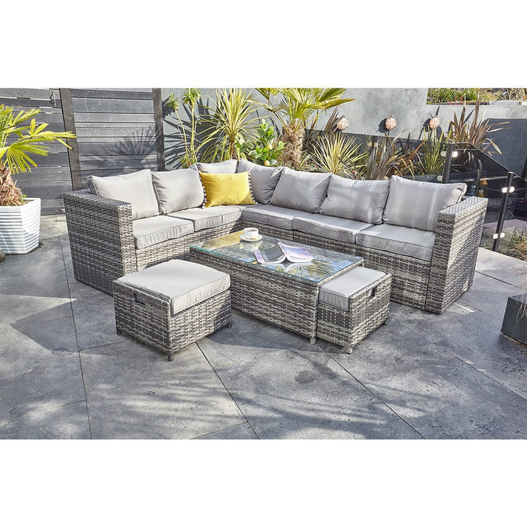 Vancouver 9 Seater Corner Rattan Garden Set In Grey