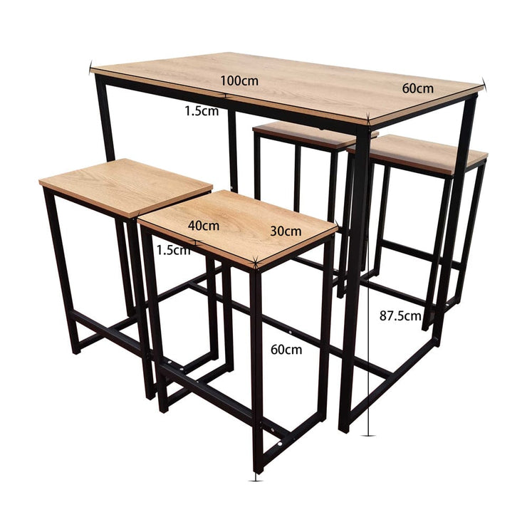 Belluno Industrial Style Bar Table Set with 4 Stools