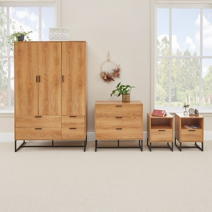 Belluno Industrial Style Bedroom Set with Wardrobe Chest and 2 Bedsides
