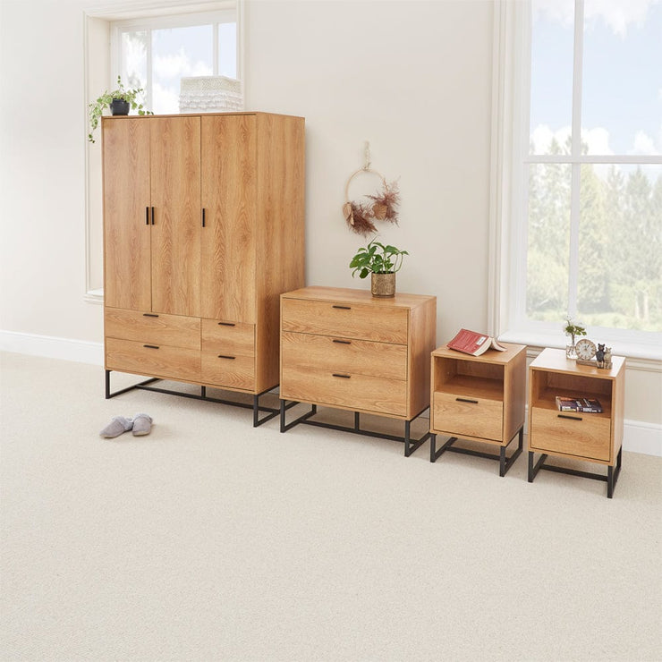 Belluno Industrial Style Bedroom Set with Wardrobe Chest and 2 Bedsides