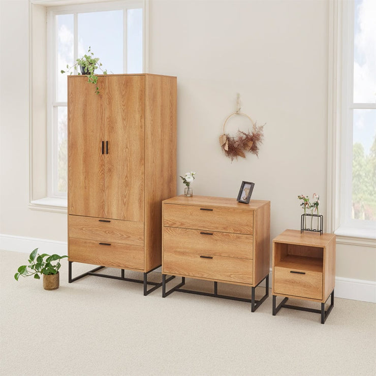 Belluno Industrial Style Bedroom Set with Wardrobe Chest and Bedside