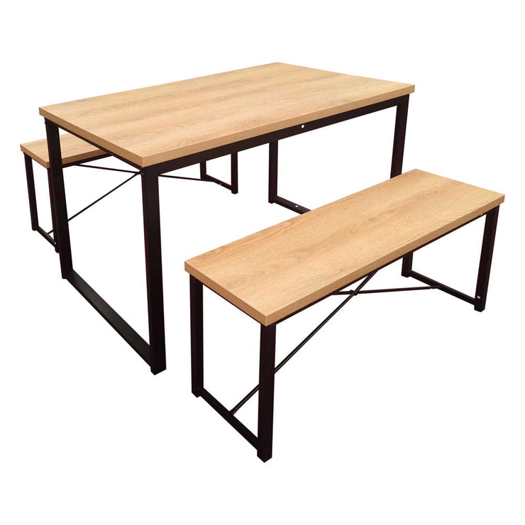Belluno Industrial Style Dining Table Set with 2 Benches