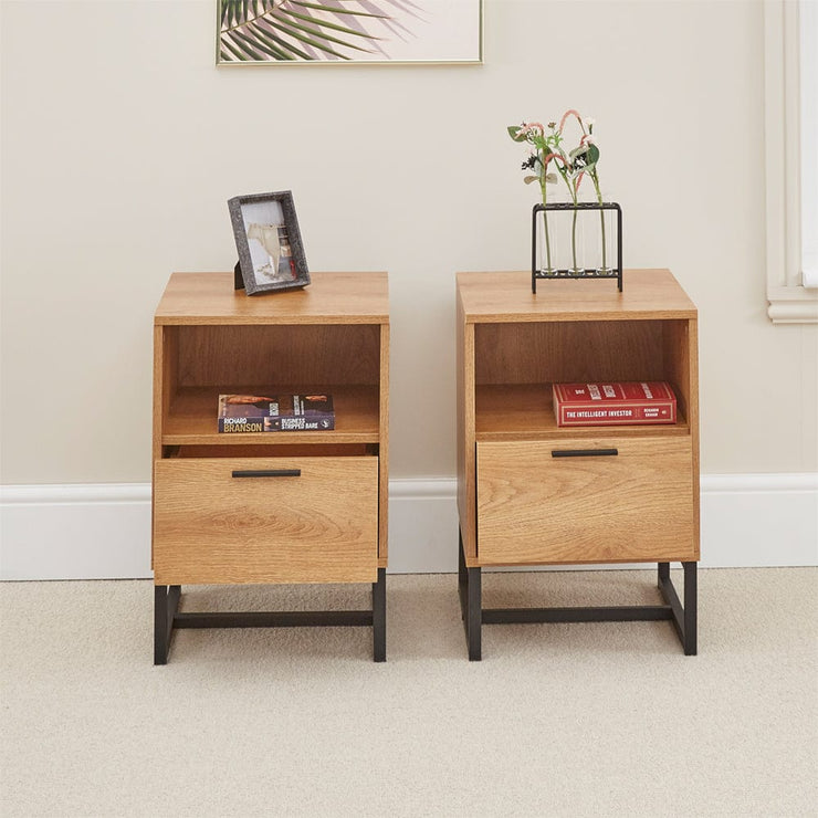 Belluno Industrial Style Set Of 2 One Drawer Bedside Tables