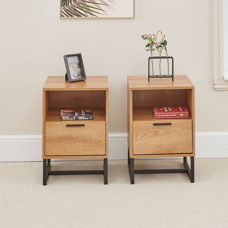 Belluno Industrial Style Set Of 2 One Drawer Bedside Tables