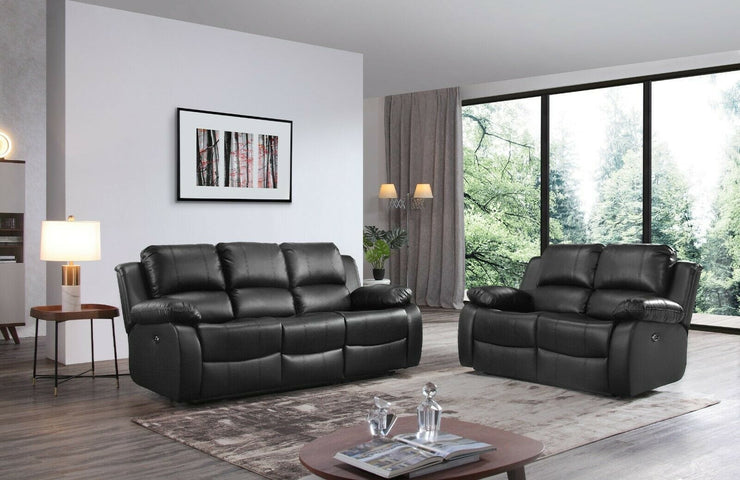 Palermo 3+2 Black Leather Electric Or Manual Recliner Sofa Set