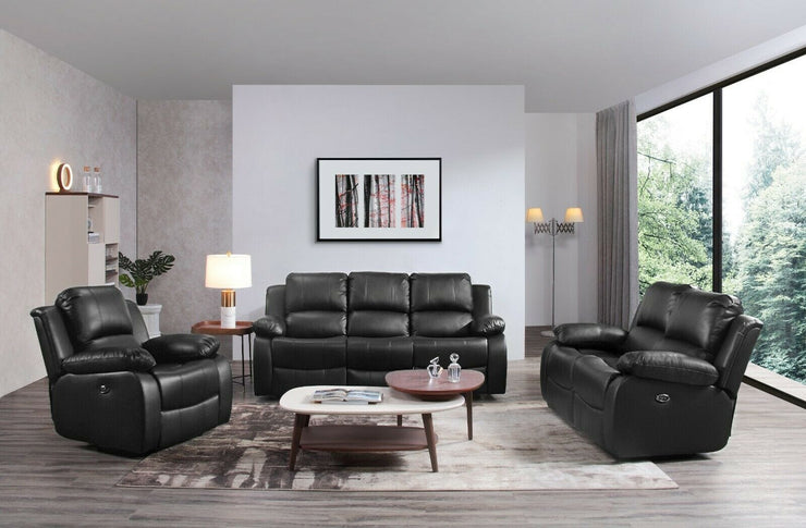 Palermo 3+2+1 Black Leather Electric Or Manual Recliner Sofa Set