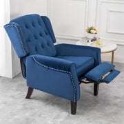 Ascot Studded Wingback Velvet Recliner Chair In Blue