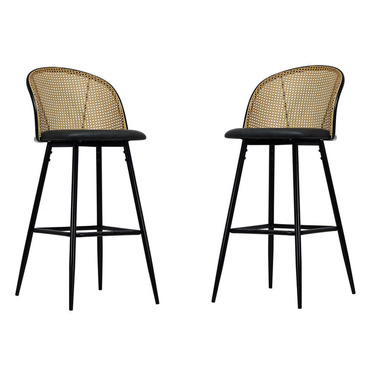 Set Of 2 Boho PE Rattan Bar Stool Bar Chairs With PU Or Boucle Upholstery