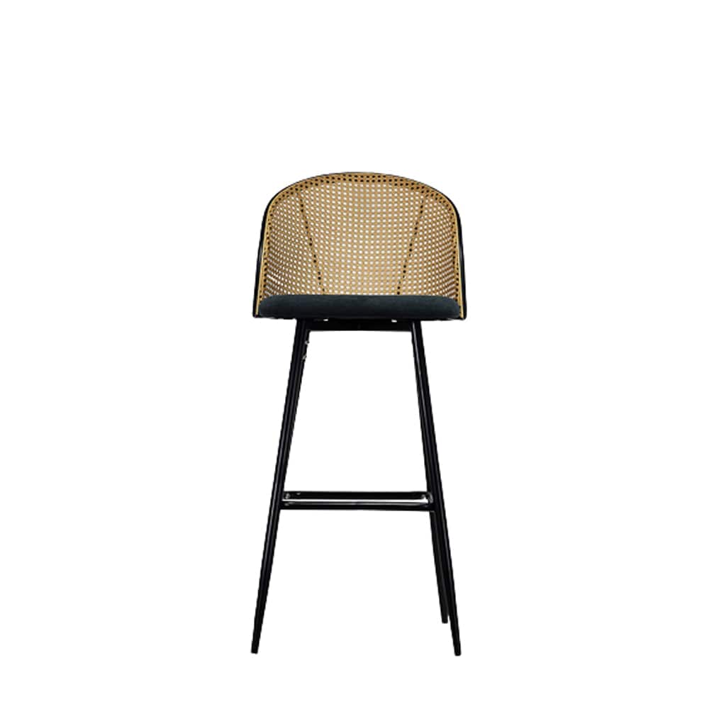 Set Of 2 Boho PE Rattan Bar Stool Bar Chairs With PU Or Boucle Upholstery