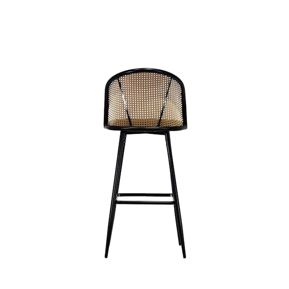 Set Of 2 Boho PE Rattan Bar Stool Bar Chairs With PU Or Boucle Upholstery