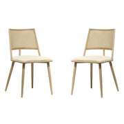 Set of 2 Boho Rattan Dining Chairs With PU Or Boucle Upholstery