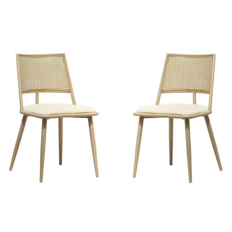 Set of 2 Boho Rattan Dining Chairs With PU Or Boucle Upholstery