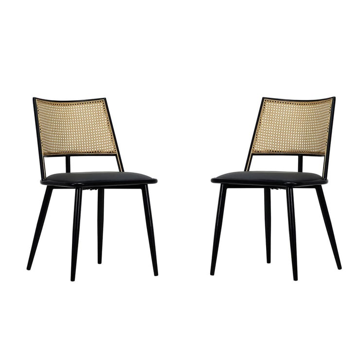 Set of 2 Boho Rattan Dining Chairs With PU Or Boucle Upholstery