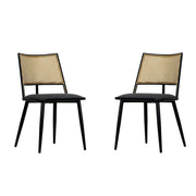 Set of 2 Boho Rattan Dining Chairs With PU Or Boucle Upholstery