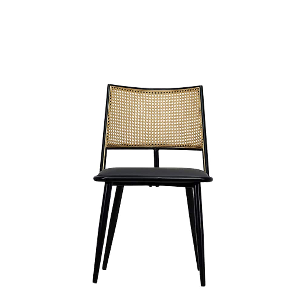 Set of 2 Boho Rattan Dining Chairs With PU Or Boucle Upholstery