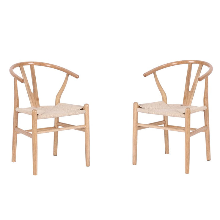 Set Of 2 Boho Beech Wood Dining Chairs