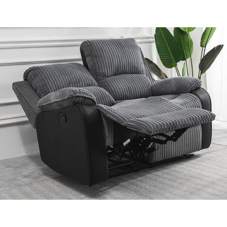 Boston Grey Plush Fabric 2 Seater Recliner - Furniture Maxi