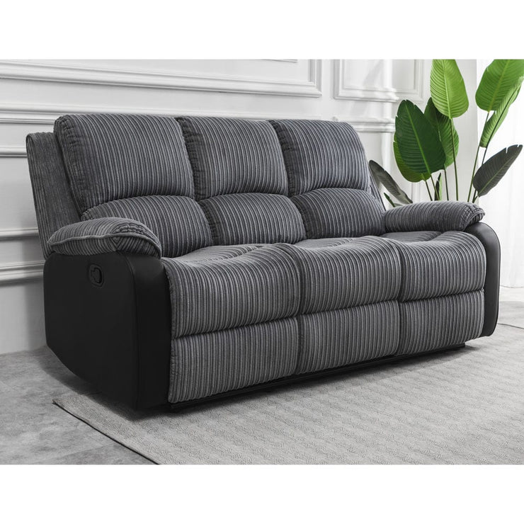 Boston Grey Plush Fabric 3 Seater Recliner - Furniture Maxi