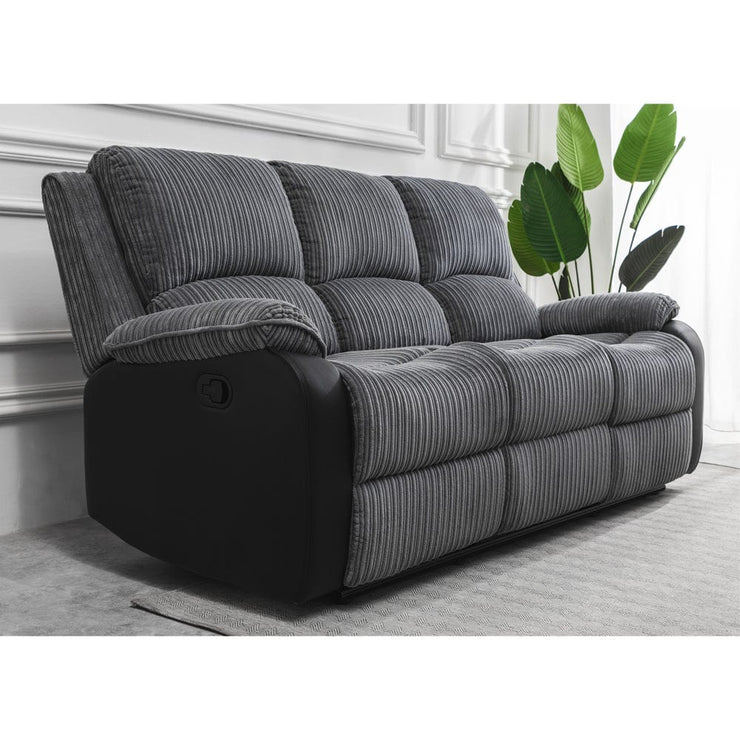 Boston Grey Plush Fabric 3 Seater Recliner - Furniture Maxi