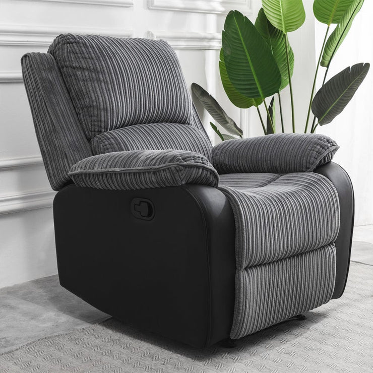 Boston Grey Plush Fabric Recliner Armchair - Furniture Maxi