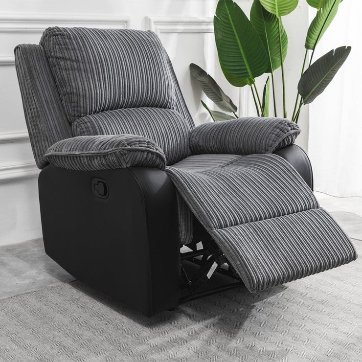 Boston Grey Plush Fabric Recliner Armchair - Furniture Maxi