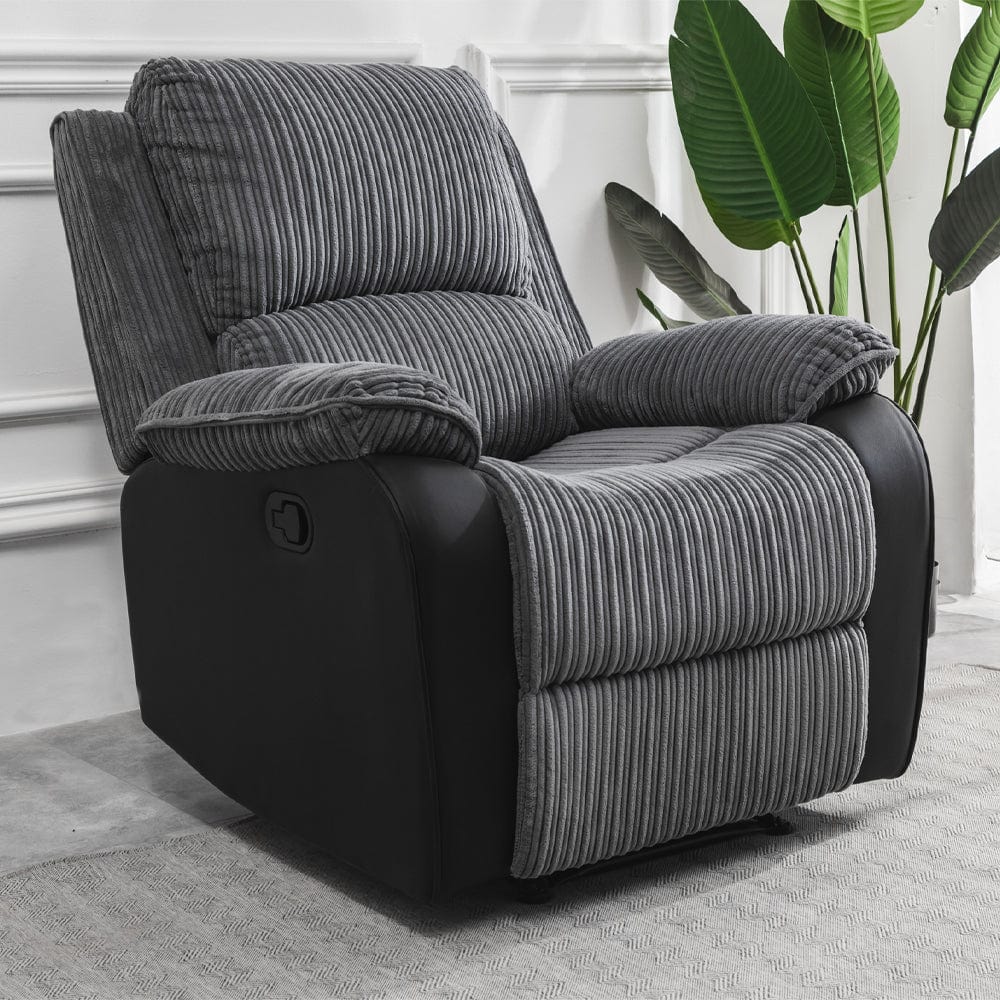 Recliner Armchair Jumbo Cord Fabric Recliner Boston Grey Plush