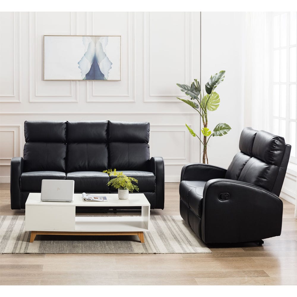 Boston 3+2 Black Leather Recliner Sofa Set