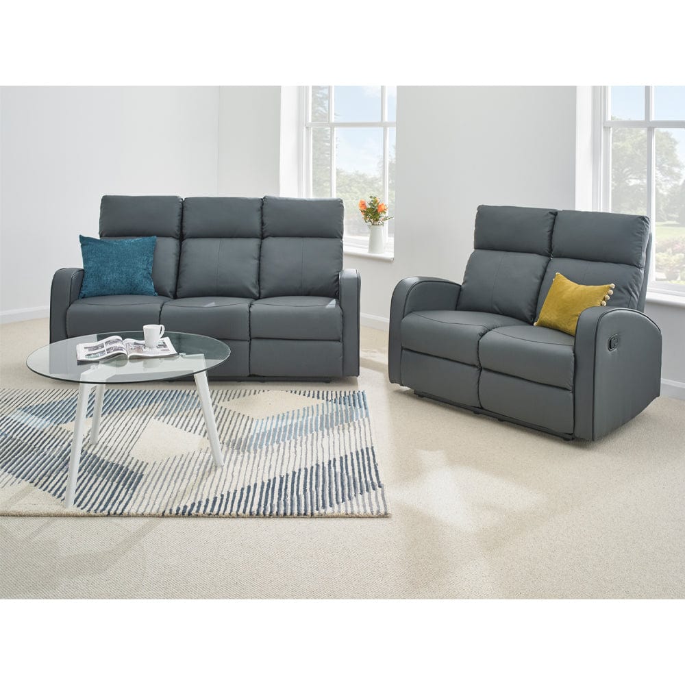 Boston 3+2 Dark Grey Leather Recliner Sofa Set