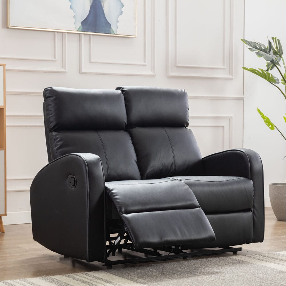 Boston Black Leather 2 Seater Recliner Sofa Furniture Maxi