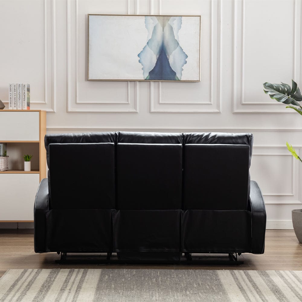 Boston Black Leather 3 Seater Recliner Sofa - Furniture Maxi