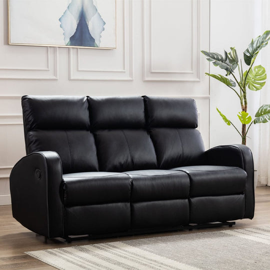 Boston Black Leather 3 Seater Recliner Sofa