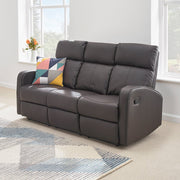 Boston Brown Leather 3 Seater Recliner Sofa - Furniture Maxi