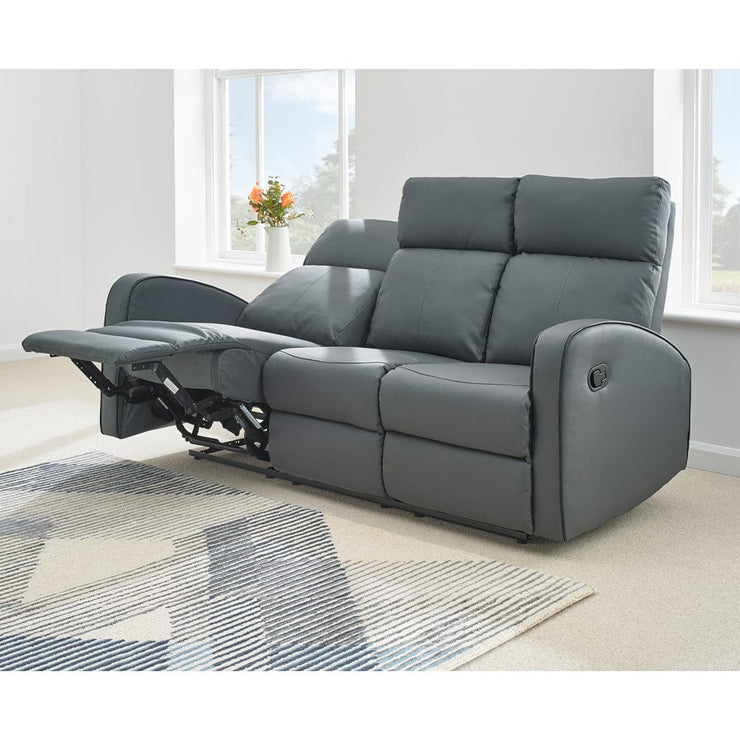 Boston Grey Leather 3 Seater Recliner Sofa - Furniture Maxi