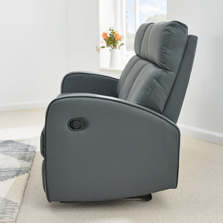 Boston Grey Leather 3 Seater Recliner Sofa - Furniture Maxi