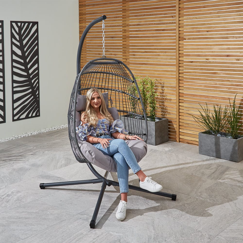 Bradway Hanging Egg Chair with Grey Cushions - Main Image