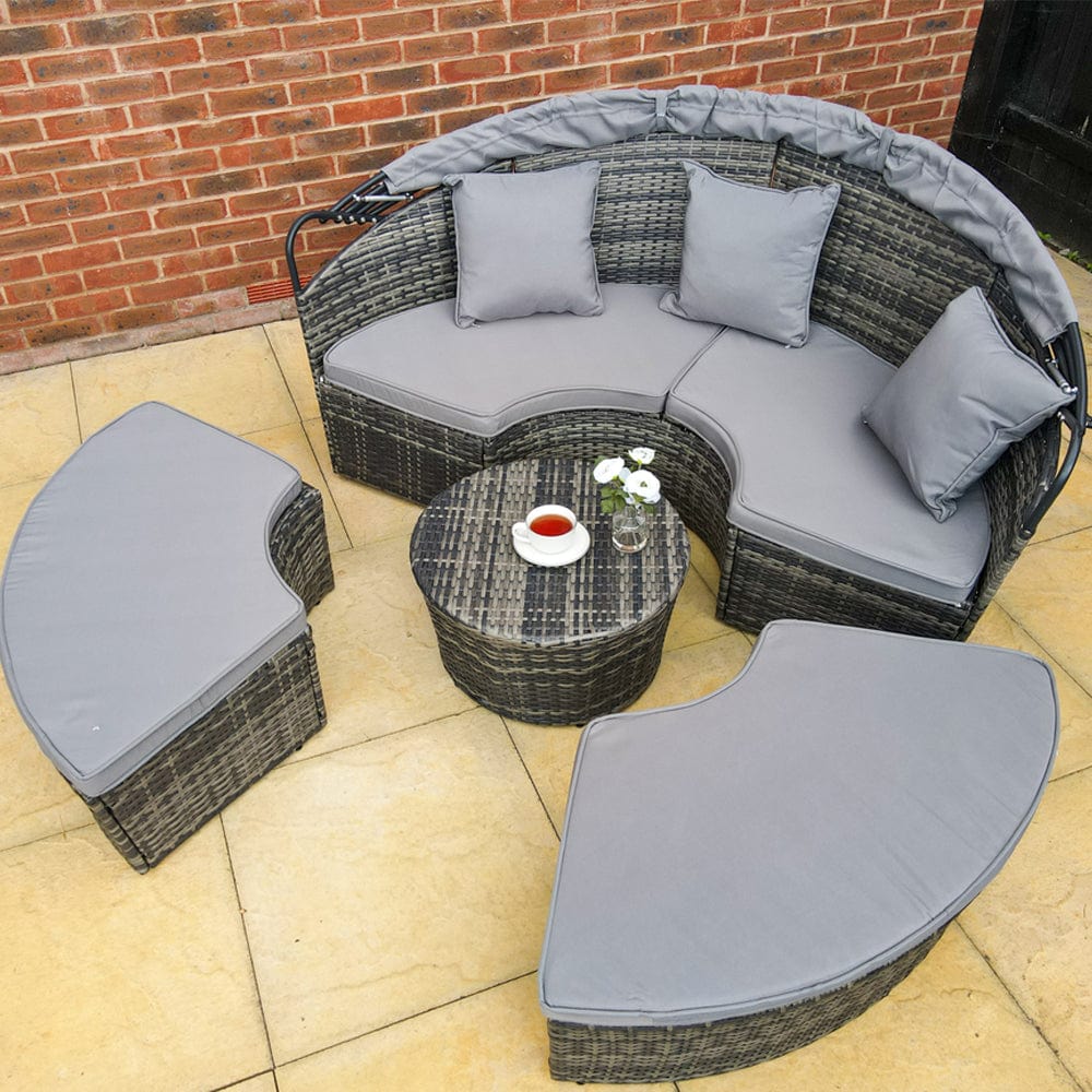 Camrose Rattan Garden Day Bed in Grey Furniture Maxi