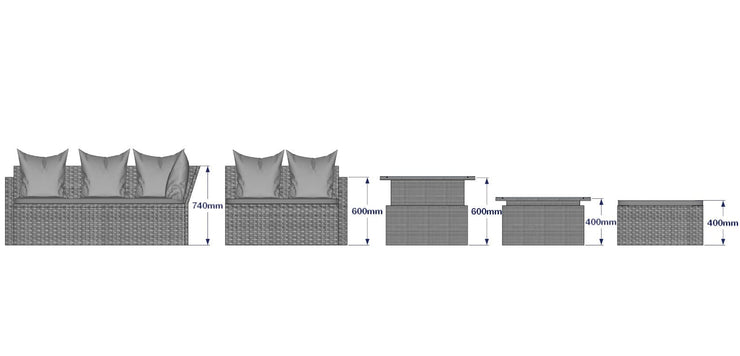 Rosen 9 Seater Rattan Dining Corner Sofa Set with Rising Table In Grey with rain cover option