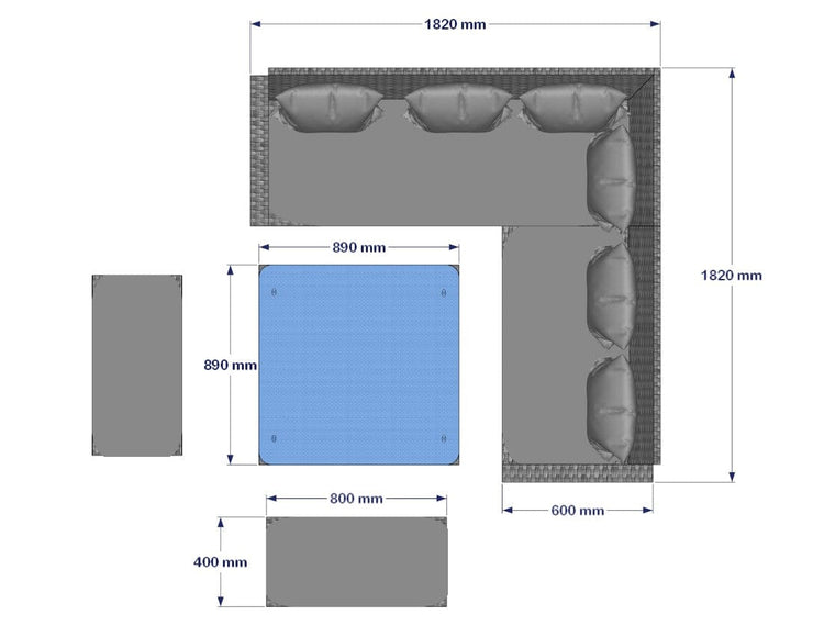 Rosen 9 Seater Rattan Dining Corner Sofa Set with Rising Table In Grey with free rain cover