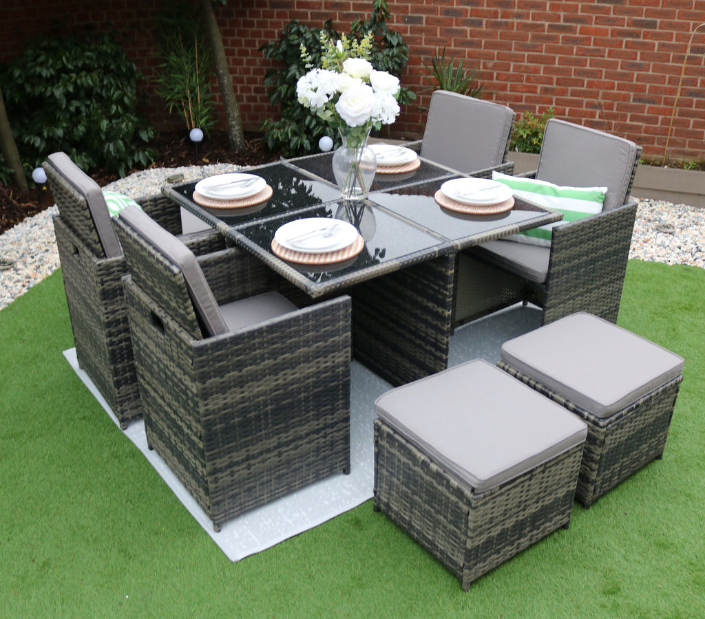 Rattan Garden Furniture Cube Sofa Dining Set Including Parasol ...