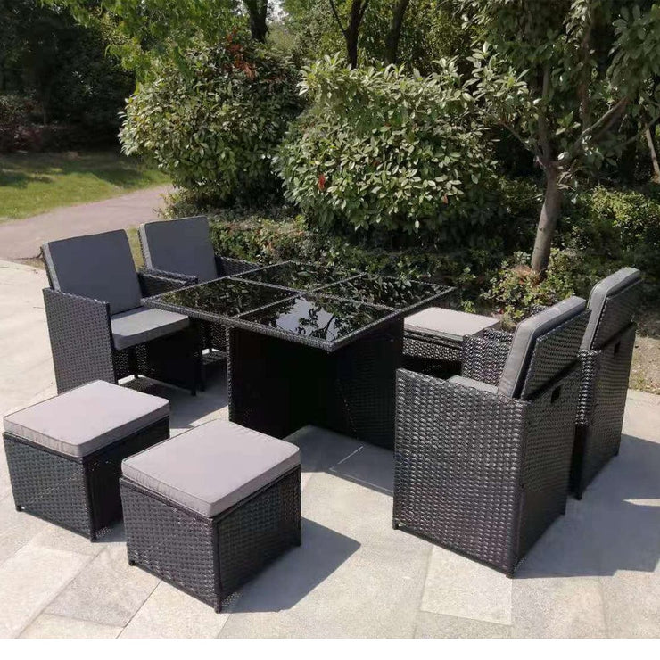 Eton Rattan Garden 8 Seater Cube Set In Black