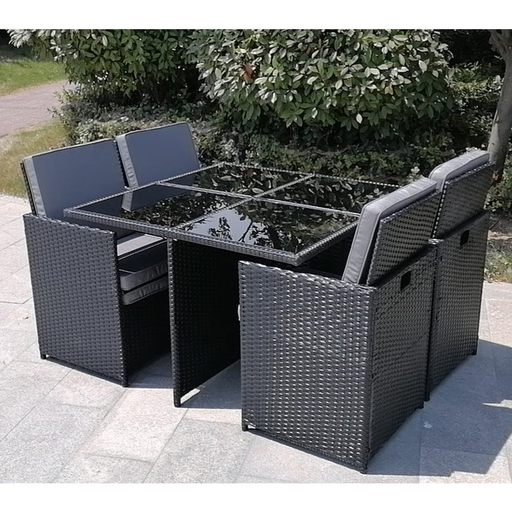 Eton Rattan Garden 8 Seater Cube Set In Black