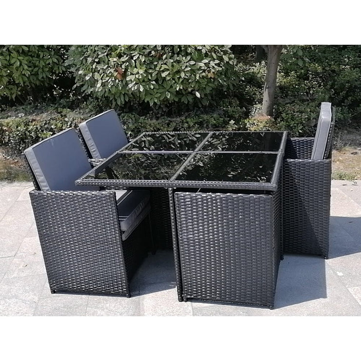 Eton Rattan Garden 8 Seater Cube Set In Black