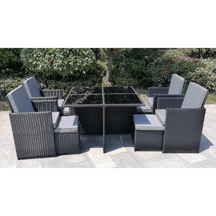 Eton Rattan Garden 8 Seater Cube Set In Black