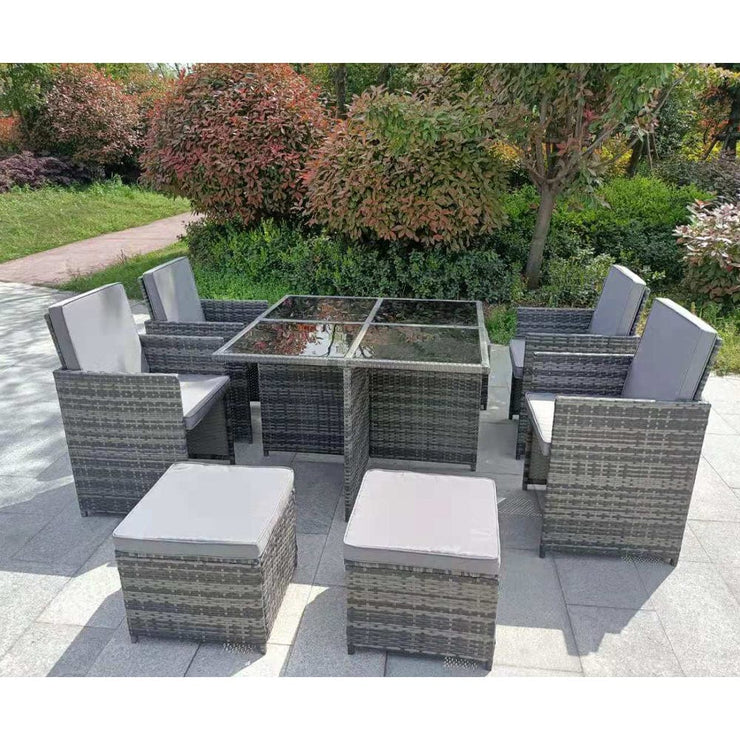 Eton Rattan Garden 8 Seater Cube Set In Grey