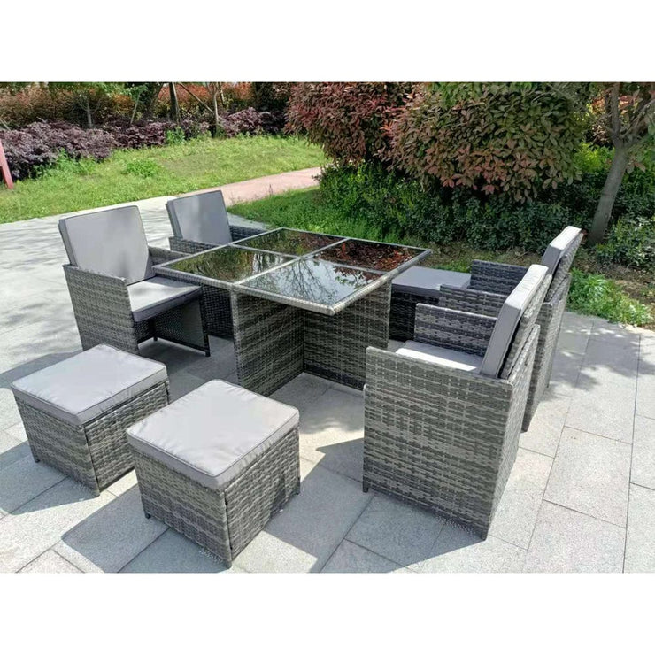 Eton Rattan Garden 8 Seater Cube Set In Grey