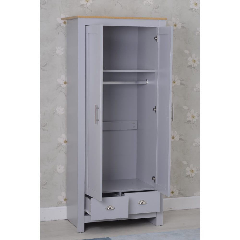 Heritage 2 Door 2 Drawer Wardrobe in Grey and Oak