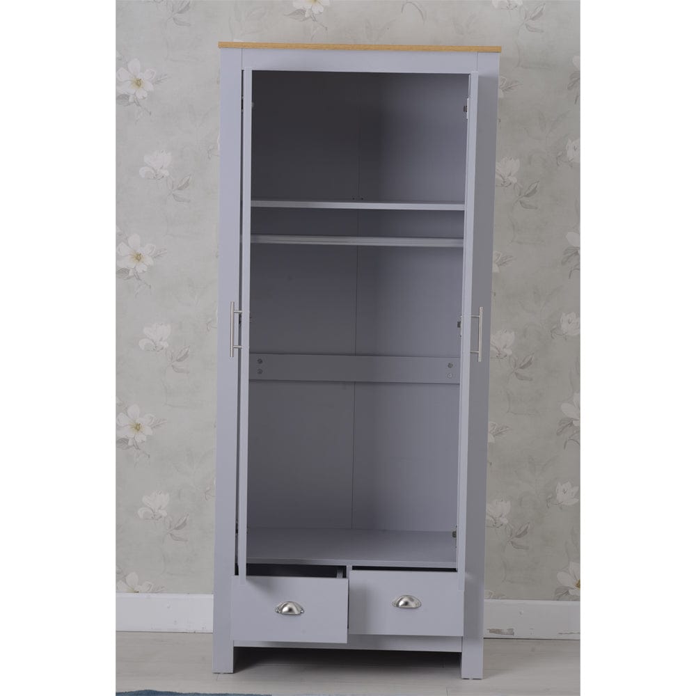 Heritage 2 Door 2 Drawer Wardrobe in Grey and Oak